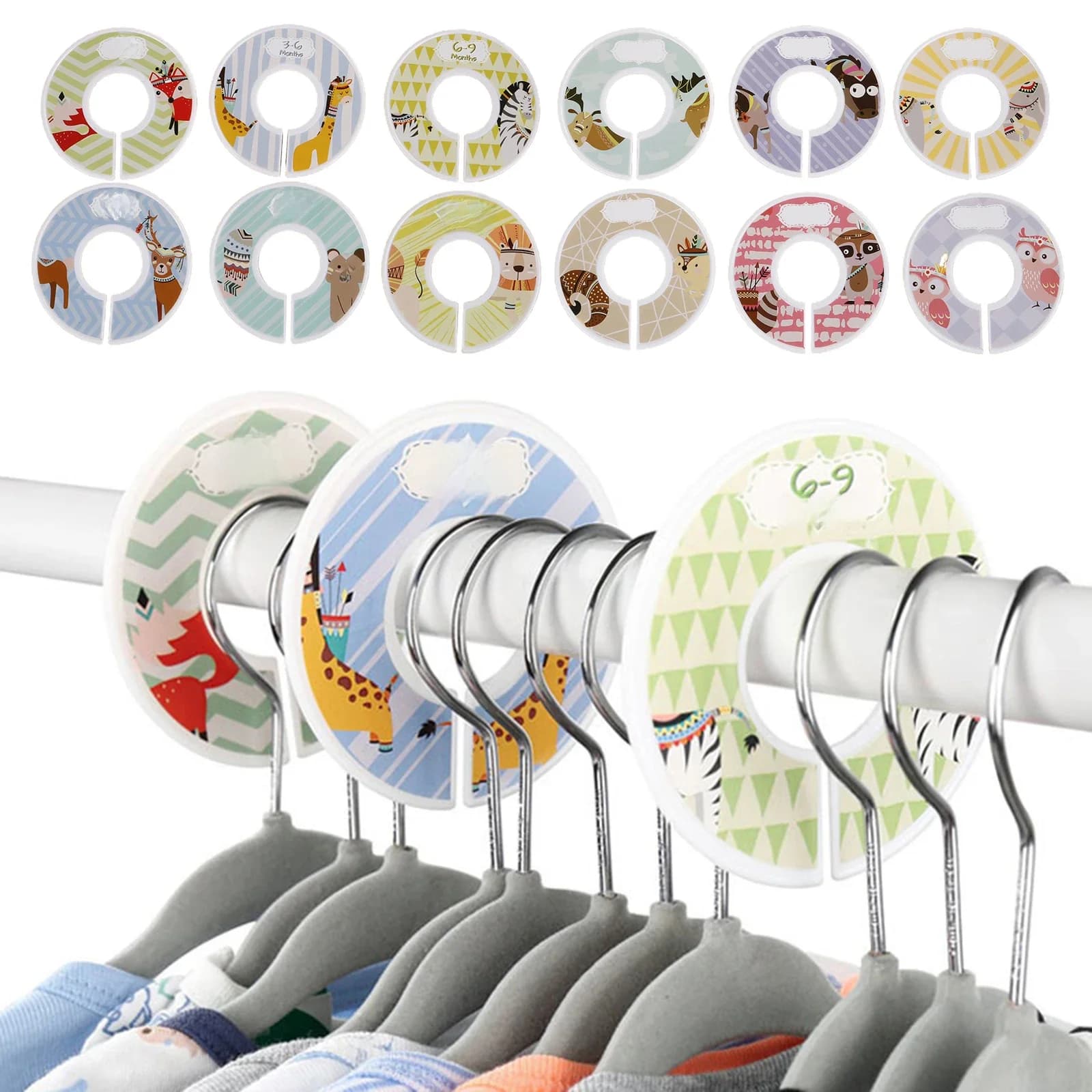 Cintre en plastique T1 pour bébé et enfant, étiquette de taille ronde