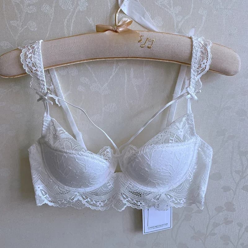 Wrufred – soutien-gorge en dentelle ultra-mince avec culotte, sous-vêtements froncés anti-affaissement, sexy, push up