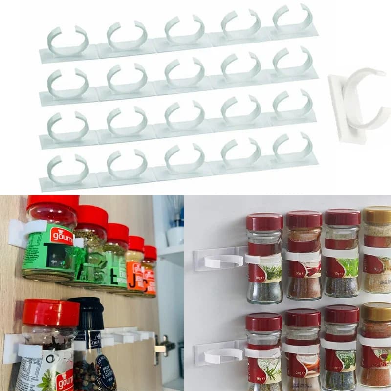 Pince murale en plastique pour épices, rangement de cuisine à domicile, ingrédients T1, accessoires de bocaux, outils de support, 1/4 pièces