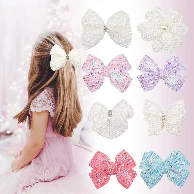 Pince à cheveux pour bébé, 1 pièce, Boutique, perles, fleurs, Double couche, nœud papillon fait à la main, épingle à cheveux pour tout-petits, accessoires queue de cheval à la mode pour bébé