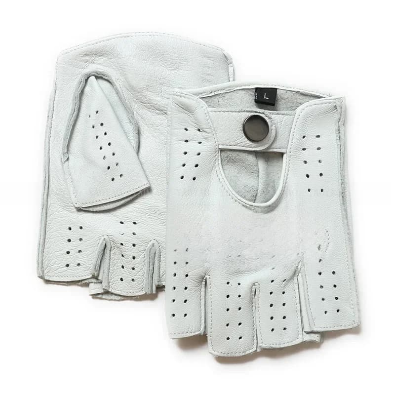 Gants de Motobiker pour Homme, Semi-Doigt, Sans Doublure, Chic, Blanc, Solide, Document, Fitness, GufamilCurve Line, Riding Gym