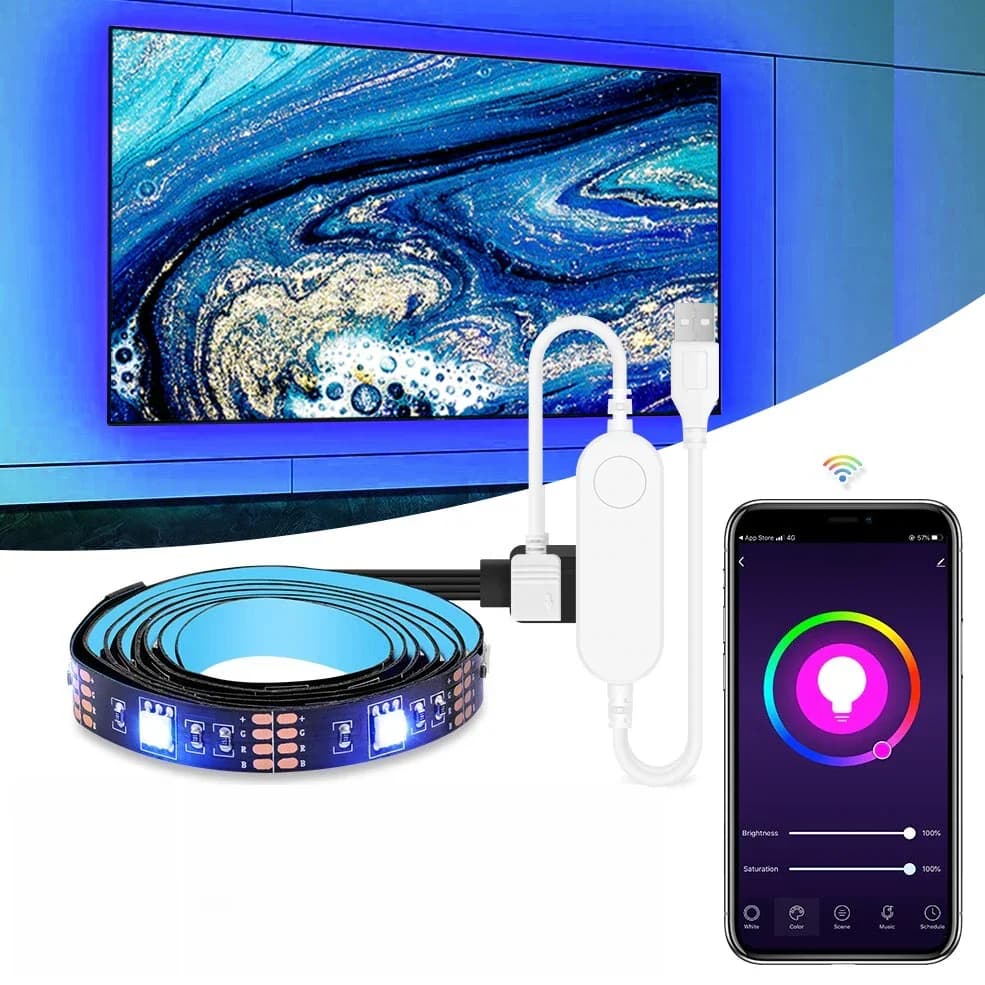 Rétroéclairage de la télévision par led,Bande Lumineuse Flexible RGB à LED USB WIFI Tuya Smart Rétro-Éclairage Compatible avec Alexa Google 50 cm 1 m 2 m 3 m 4 m 5m ,Ruban led