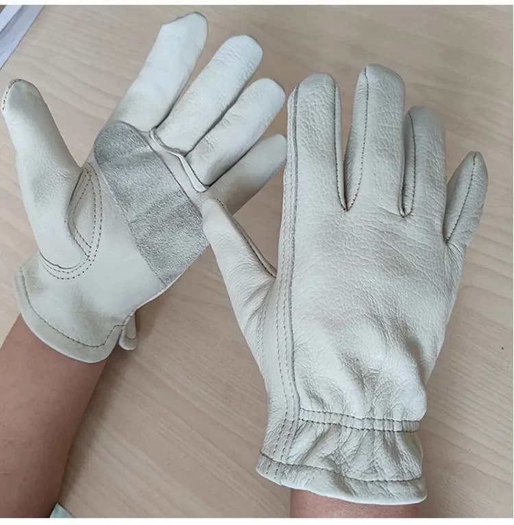 Gants de conduite en cuir de vachette naturel pour hommes, cuir véritable, gants de sport blancs pour hommes, R2079