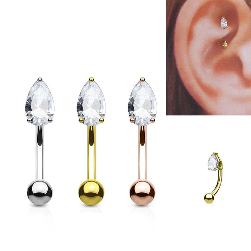 Boucles d'oreilles en acier chirurgical 316L, goutte d'eau, Cartilage, Tragus, Helix, Piercing, sourcils, vente en gros, bijoux pour le corps, 16G