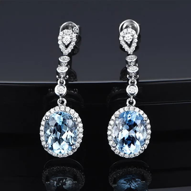 Boucles d'oreilles aigue-marine naturelle pour femmes, en argent Sterling 925, Design intemporel, bijoux délicats de luxe pour mariage