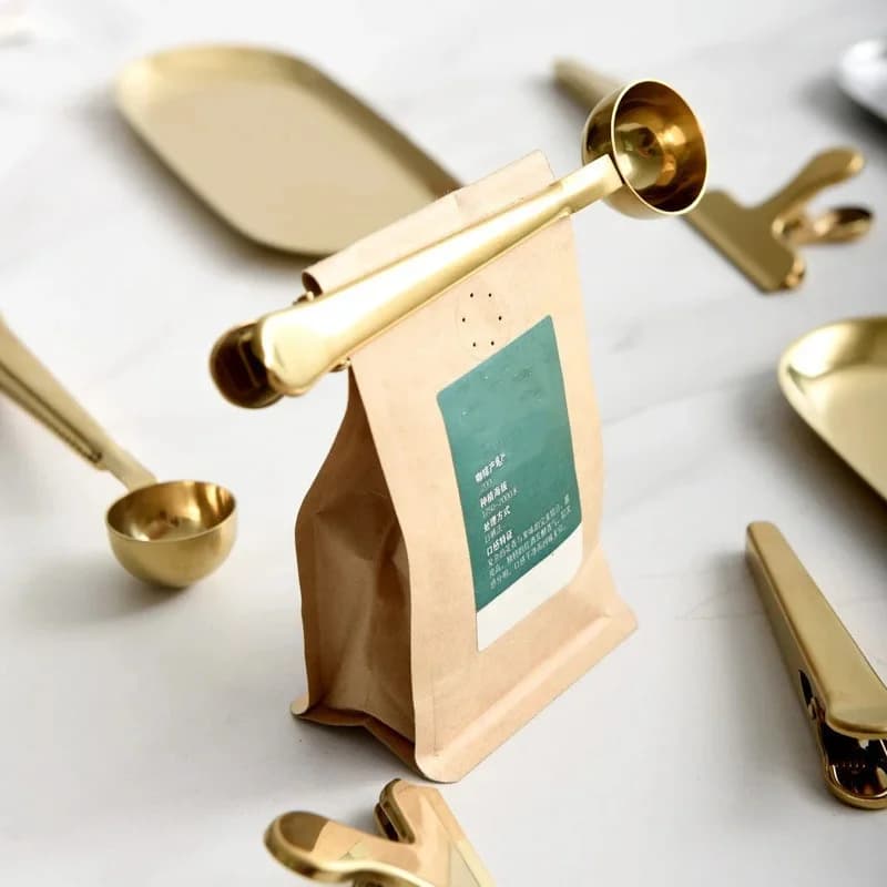 Cuillère à café en acier inoxydable avec clip d'étanchéité, cuillère à lait en poudre pour crème glacée, accessoires de cuisine, 2 en 1