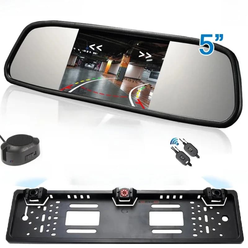 Koorinwoo-Cadre de plaque de planificateur de voiture sans fil, caméra de recul, capteur de stationnement, moniteur numérique HD, écran miroir 5 ", système vidéo