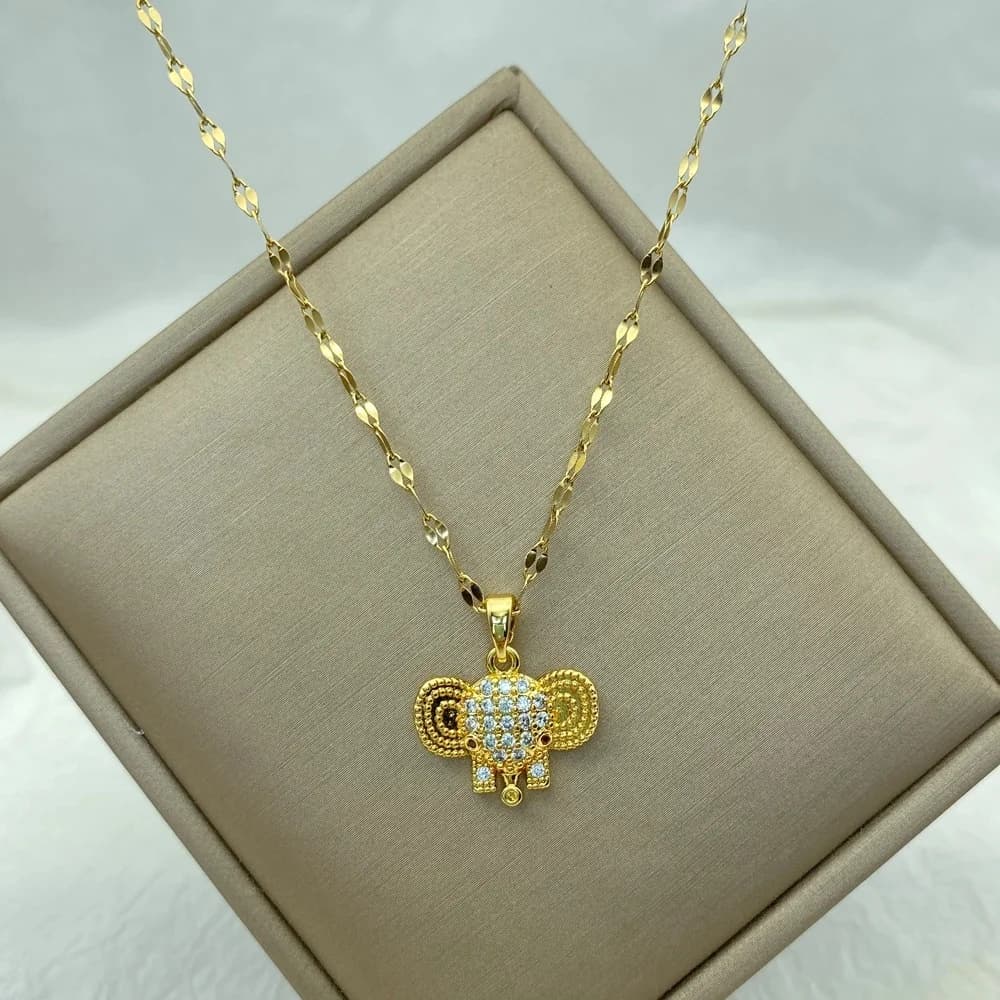 Collier éléphant plaqué or pour femme, bijoux pendentif en acier au titane, tour de cou animal de luxe, japonais, coréen, vente en gros
