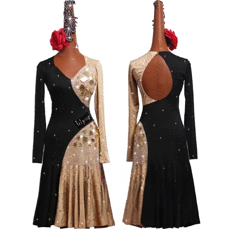 Robe de breven Diamant Assortie à Manches sulfpour Adulte, Vêtement observateur pour Compétition Latine et Spectacle, Nouvelle Collection