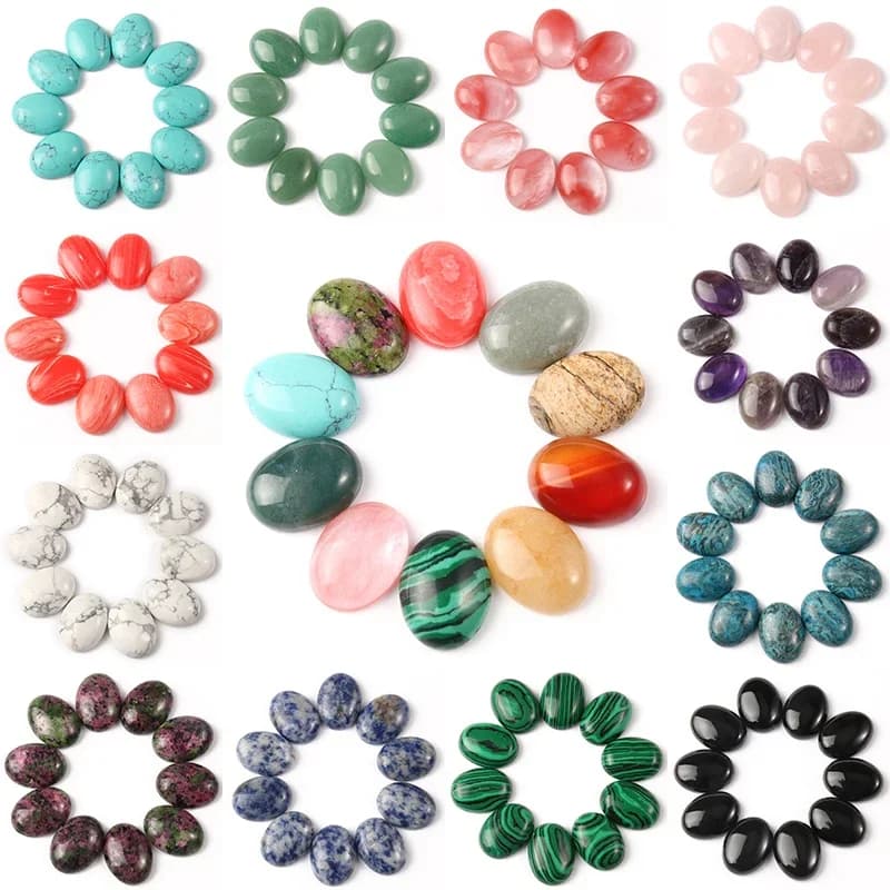10 pièces pierre naturelle mixte cabine CABOCHON perles forme ovale Quartz Rose oeil de tigre pierres pour la fabrication de bijoux accessoires de collier à faire soi-même