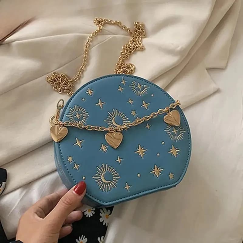 Sac rond ciel étoilé brodé pour femme, sac à bandoulière, sac à main pour femme, petite broderie, mode de luxe, initié, JOCircular, 2020