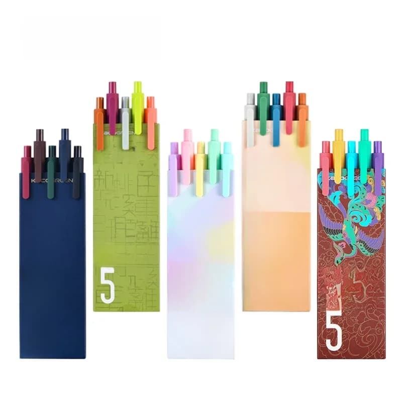 Lot de 5 stylos gel Kaco Kawaii à encre colorée 0,5 mm avec recharge – Fournitures de bureau mignonnes