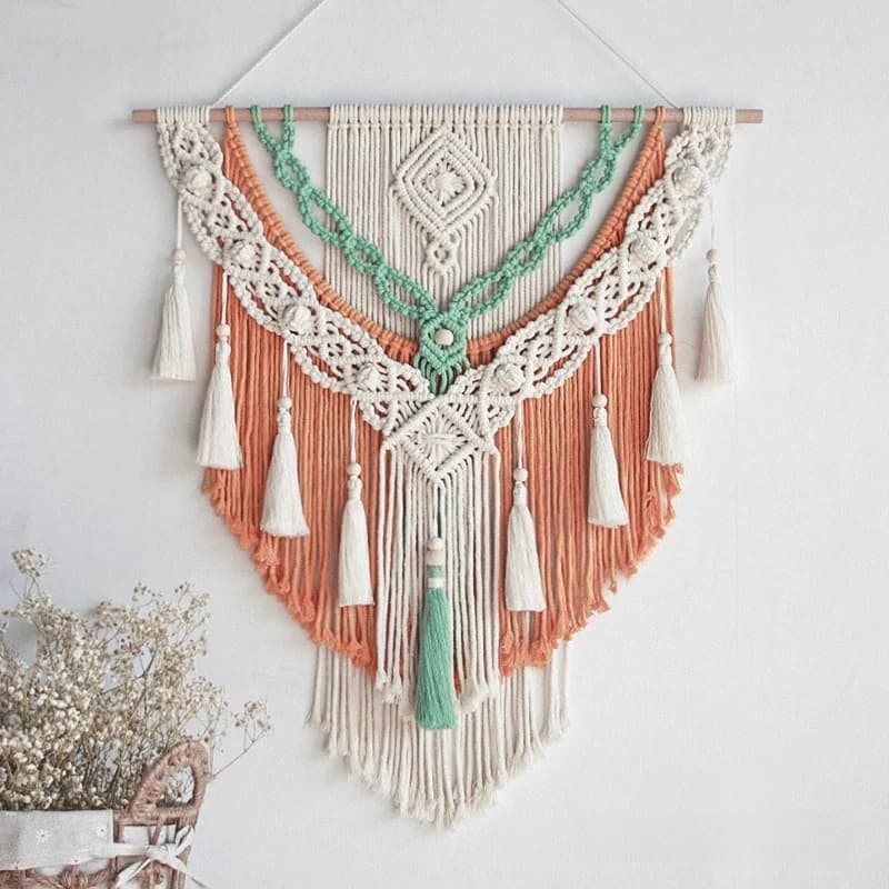 Tapisserie de couleur en macramé tissée à la main, Art mural suspendu, artisanat bohème, décoration magnifique pour la maison et la chambre à coucher, 60x75cm