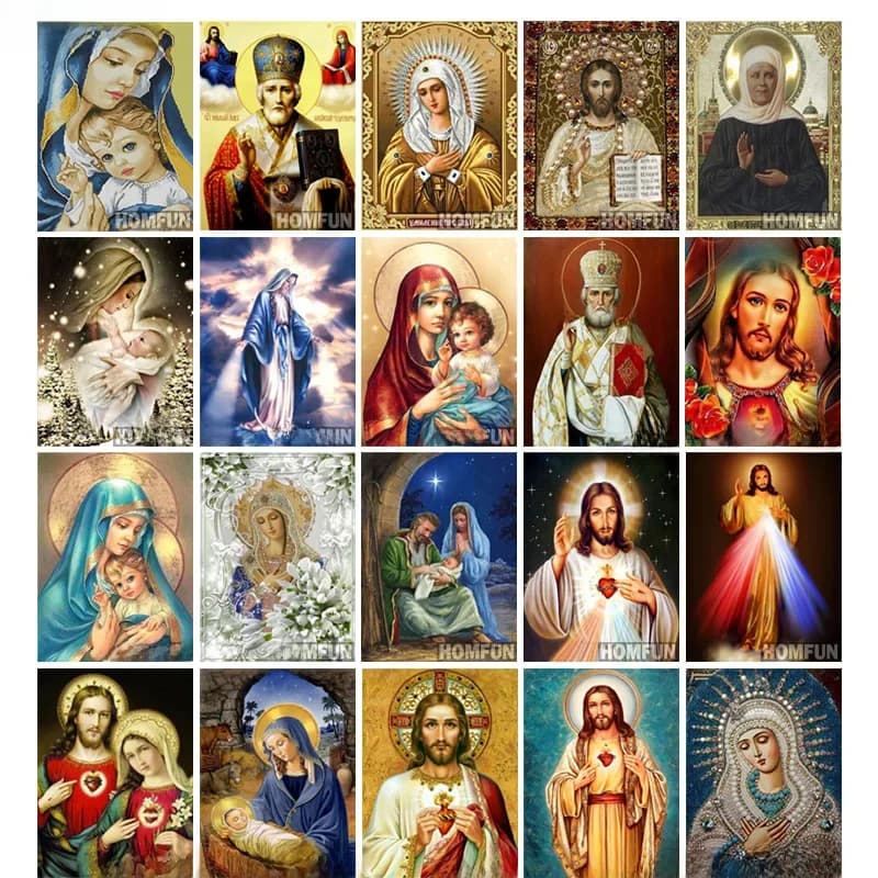 HOMFUN plein carré/rond perceuse 5D bricolage diamant peinture "Religion jésus" 3D diamant broderie point de croix décor à la maison cadeau