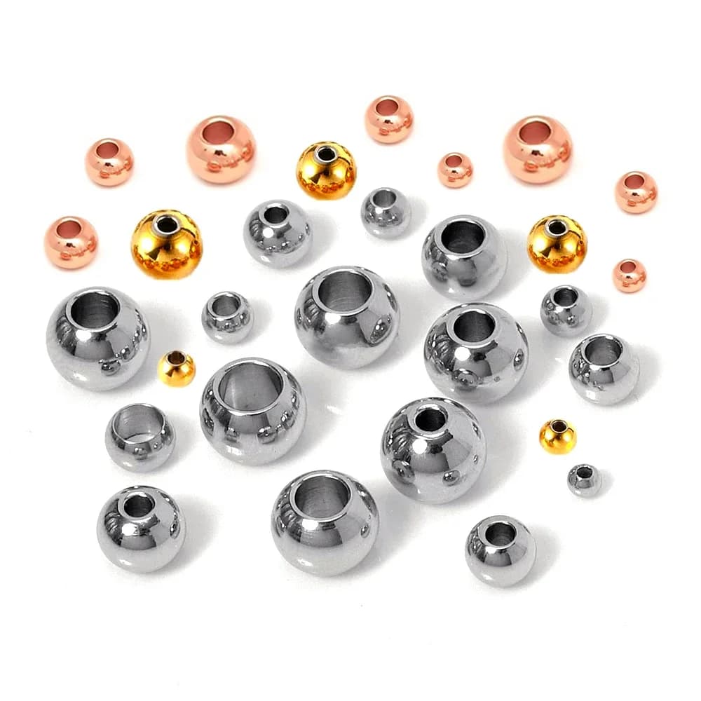 100 pcs/lot perle en acier inoxydable plaqué or Rose boule en métal grand trou perles d'espacement en vrac pour la fabrication de bijoux bricolage Bracelets de perles