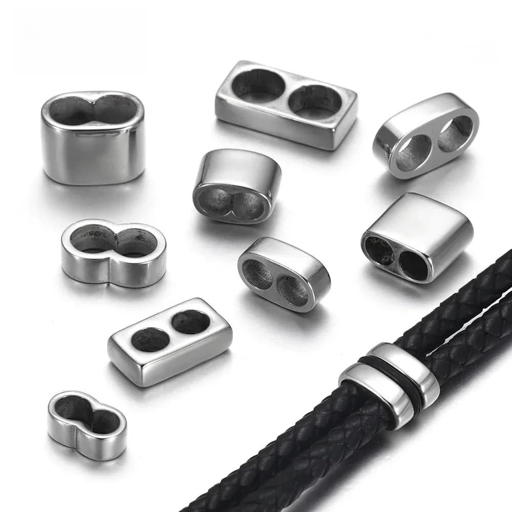Perles de cordon en cuir à Double trou, 4mm 5mm 6mm, pour la fabrication de bracelets et de bijoux, accessoires en acier inoxydable, perles d'espacement à deux trous, 10 pièces