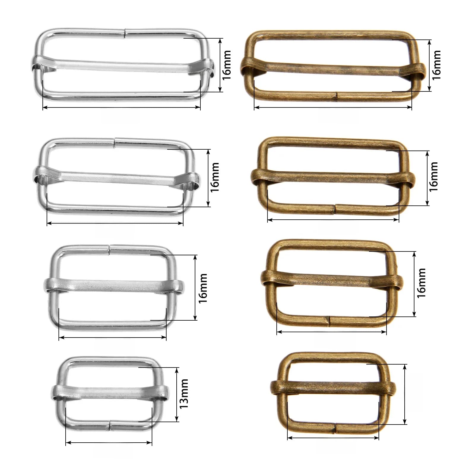 Lot de 20 boucles carrées métalliques pour sangles, ajusteurs de glissière pour sacs, vêtements, accessoires en cuir, travaux manuels DIY