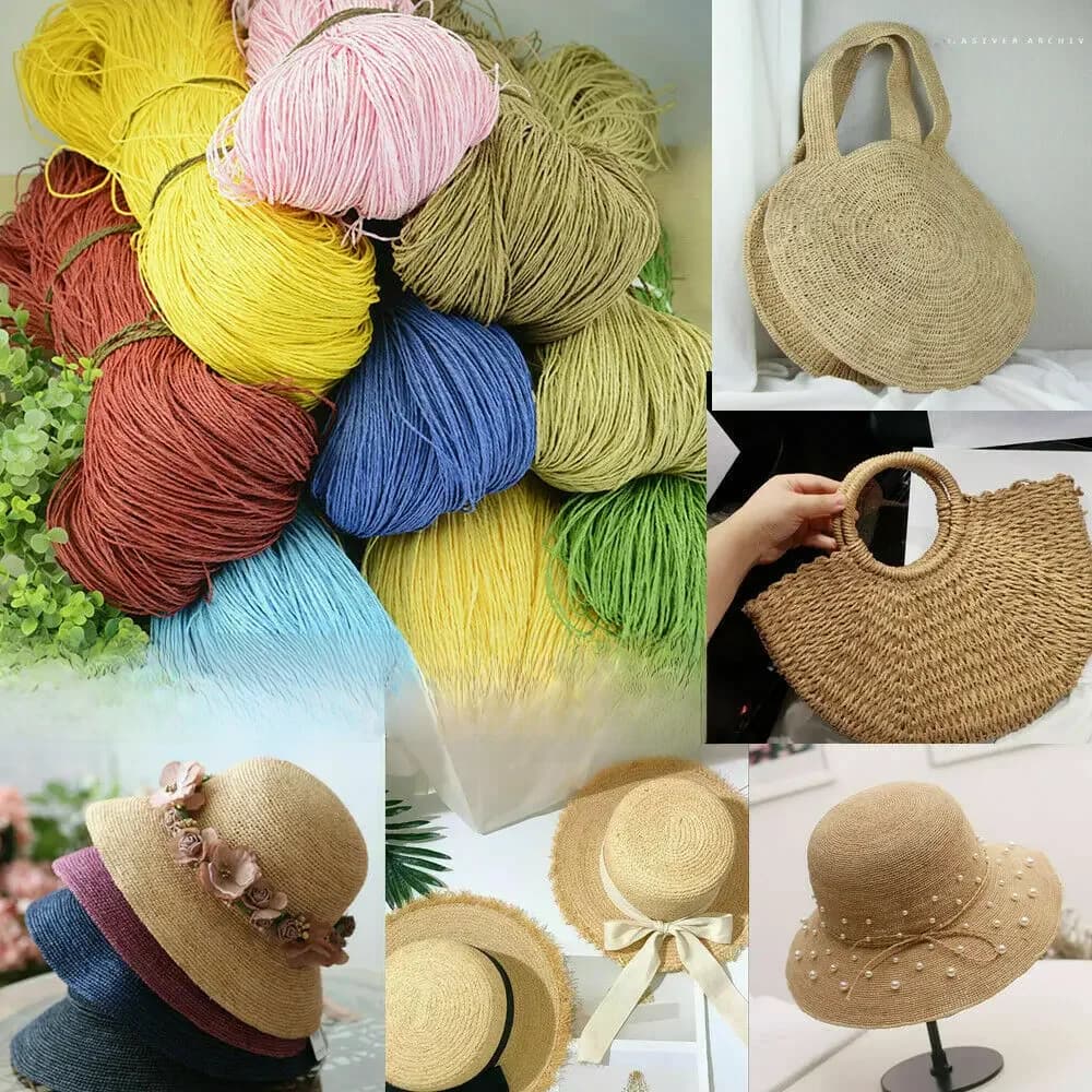 Fil de paille en raphia naturel, 600 mètres, 500g, pour tricot à la main, fil au Crochet, chapeau d'été, paniers de sac à main, matériel de tricot, artisanat de bricolage