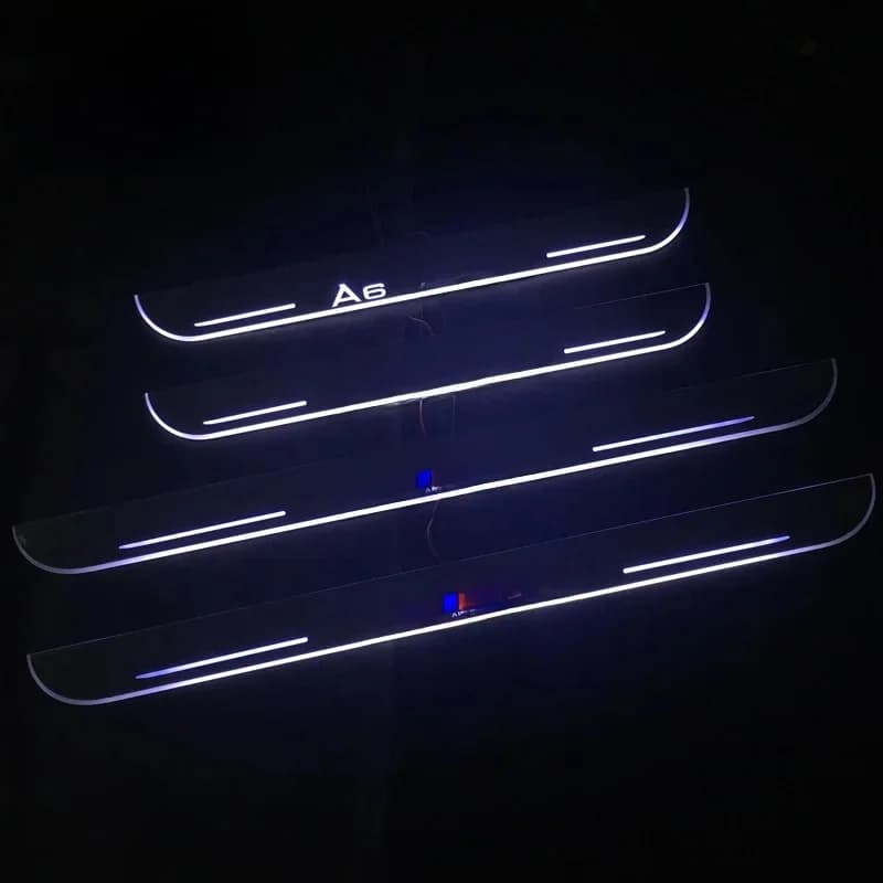 Garniture pédale LED voiture lumière seuil de porte plaque de protection voie dynamique Streamer lampe de bienvenue pour Audi A6 C6 C7 C8 2008 - 2019
