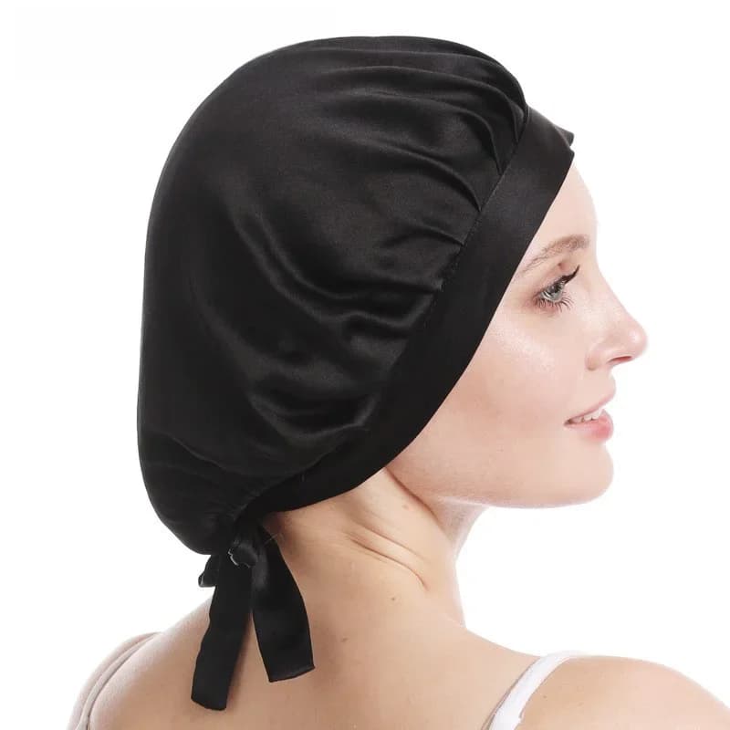 SuyaDream 100% Bonnet de nuit en soie de mûrier pour femmes Soins capillaires Bonnet de nuit en soie naturelle 19 Momme avec rubans réglables