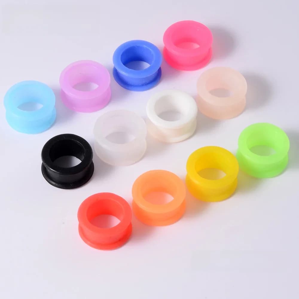 Bouchons de tunnel d'oreille flexibles creux en silicone, jauge colorée, extenseur de chair double évasée, civières de piercing, bijoux, 3mm-20mm, 2 pièces