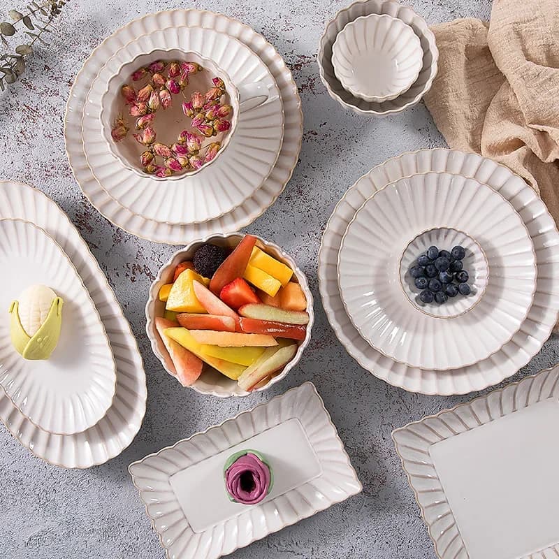 Assiettes à dîner rétro en forme de chrysanthème, vaisselle en céramique, four créatif, assiette à Steak occidentale changée, bol à salade, ensemble pour la maison et l'hôtel