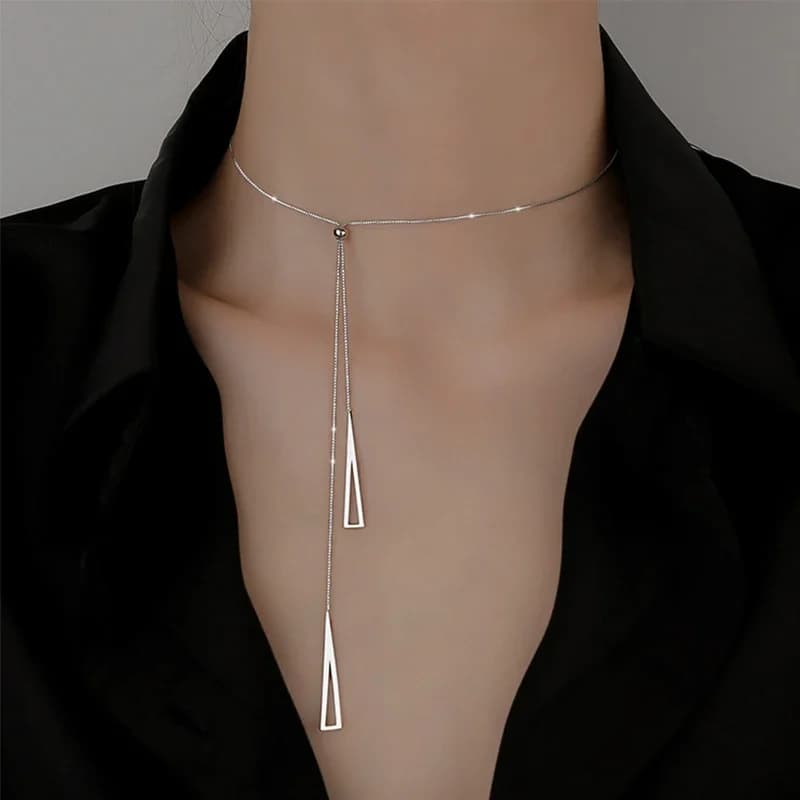 Nouveau Collier Géométrique Triangle en Argent Sterling 925 pour Femme, Chaîne Réglable pour Clavicule, Chaîne de Pull, Chaîne Corde, Cadeaux Bijoux