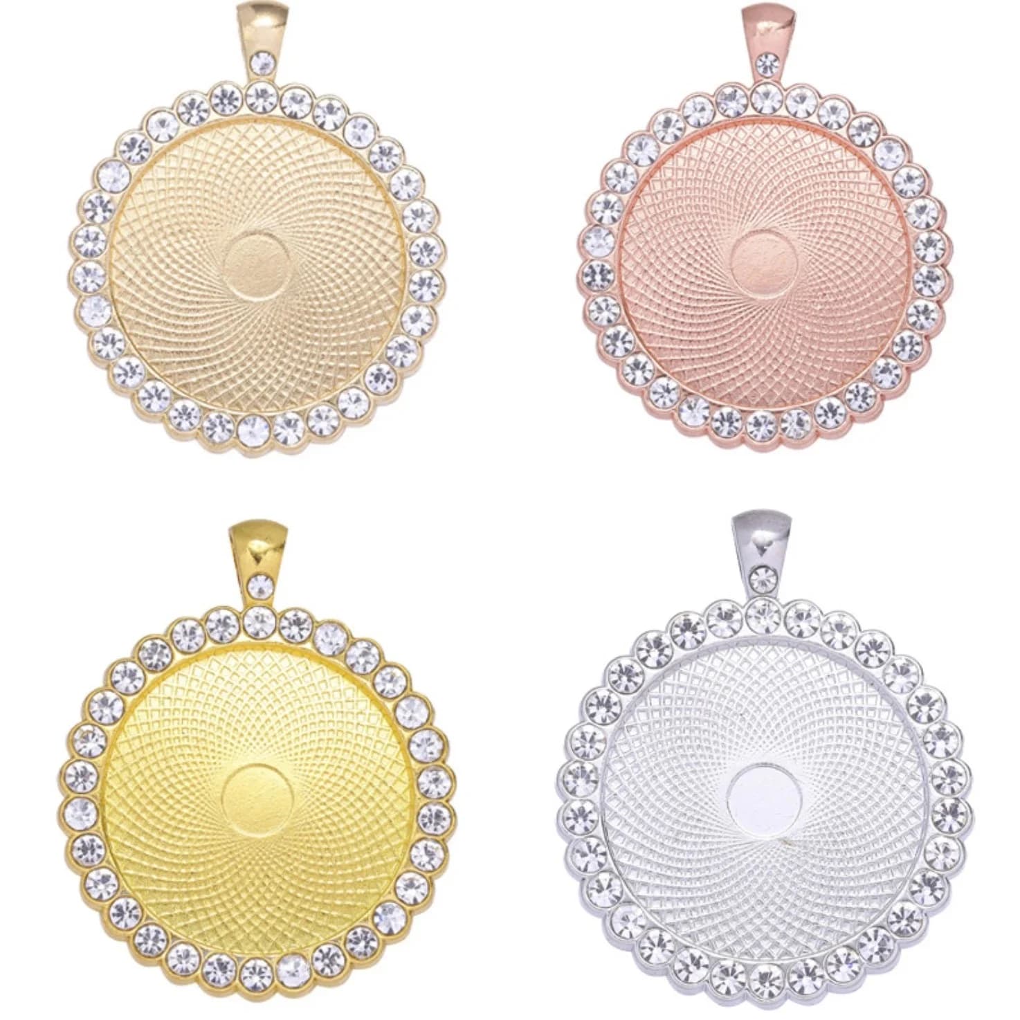 Lot de 10 bases de cabochon et de camée de 25 mm avec strass pour pendentifs de collier, pour la création de bijoux DIY