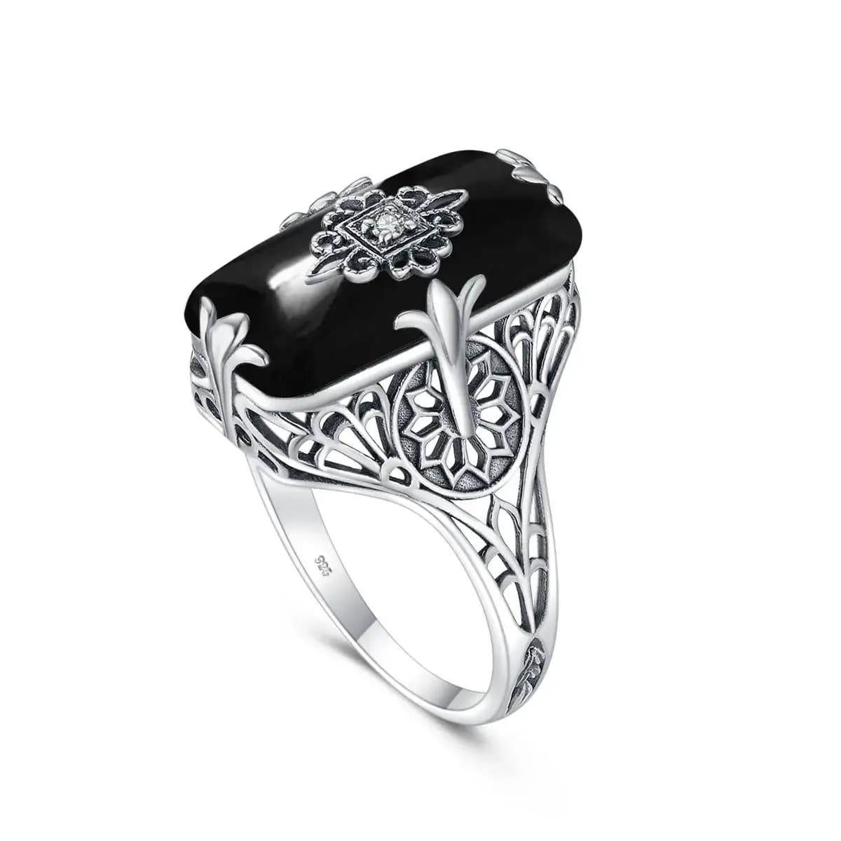 Szjinao-Bague vintage en argent regardé 925 pour femme, onyx noir, pierre précieuse, fête, banquet, cadeau, bijoux tendance, haute qualité, Filig123