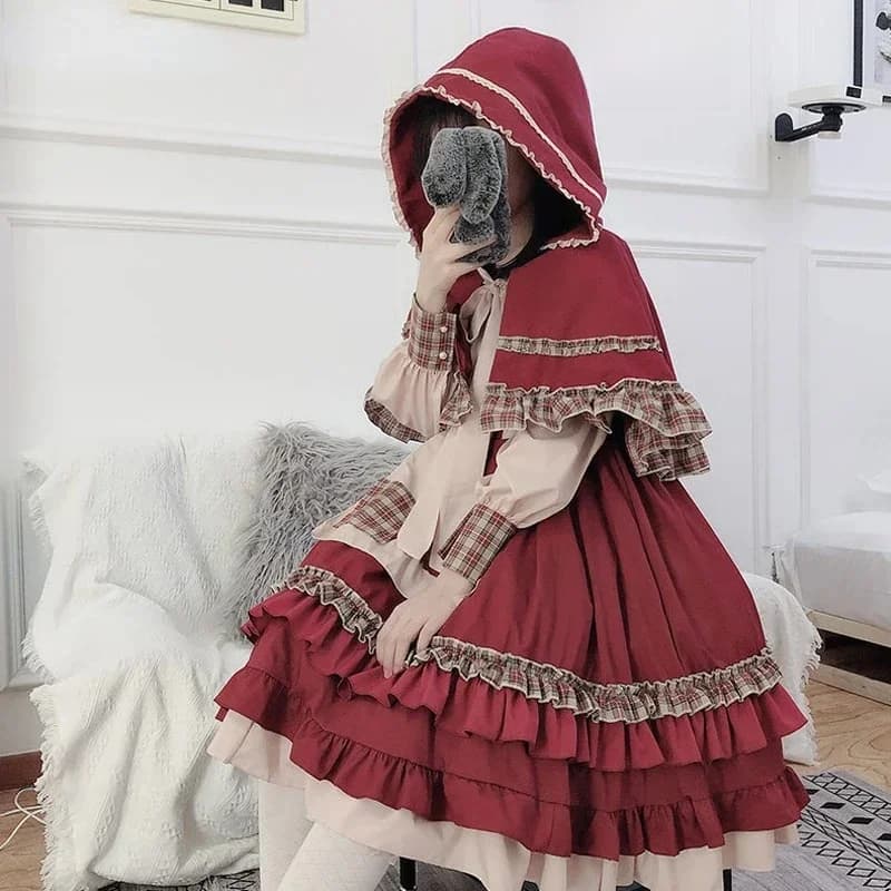 MAGOGO-Robe de Noël Lolita Vintage pour Femme, Costume Rouge Everak Doux, 16% Op, Manches sulf, Festival, INS Hot, Automne, Printemps