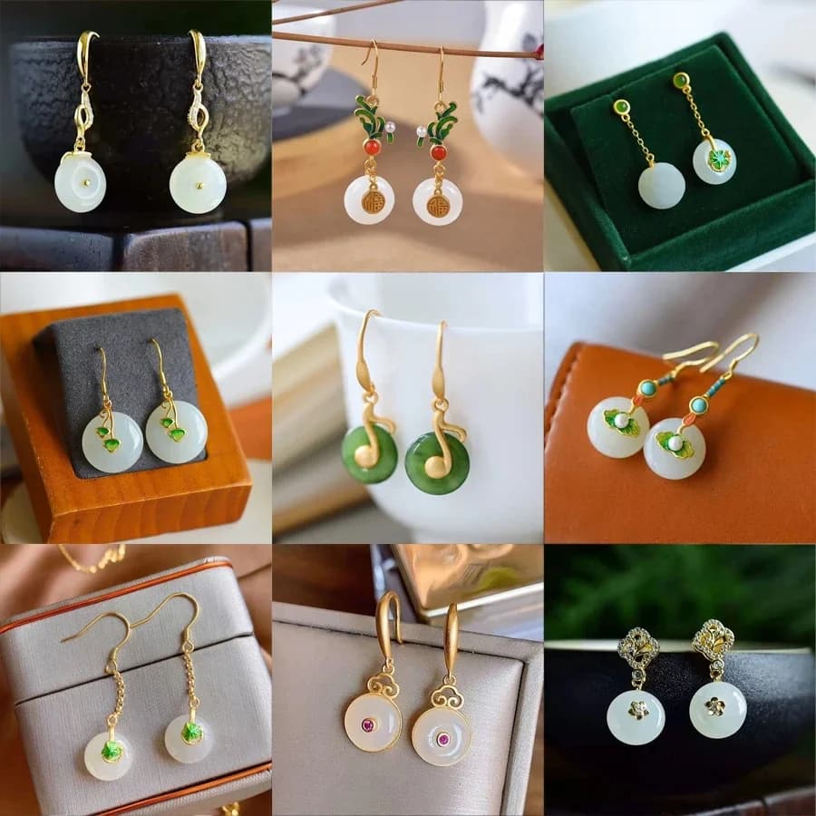 Boucles d'Oreilles Rondes Simples en Jade Naturel pour Femme, Bijoux en Argent, Breloque de Style Chinois, Série Originale, Classique, Hetian