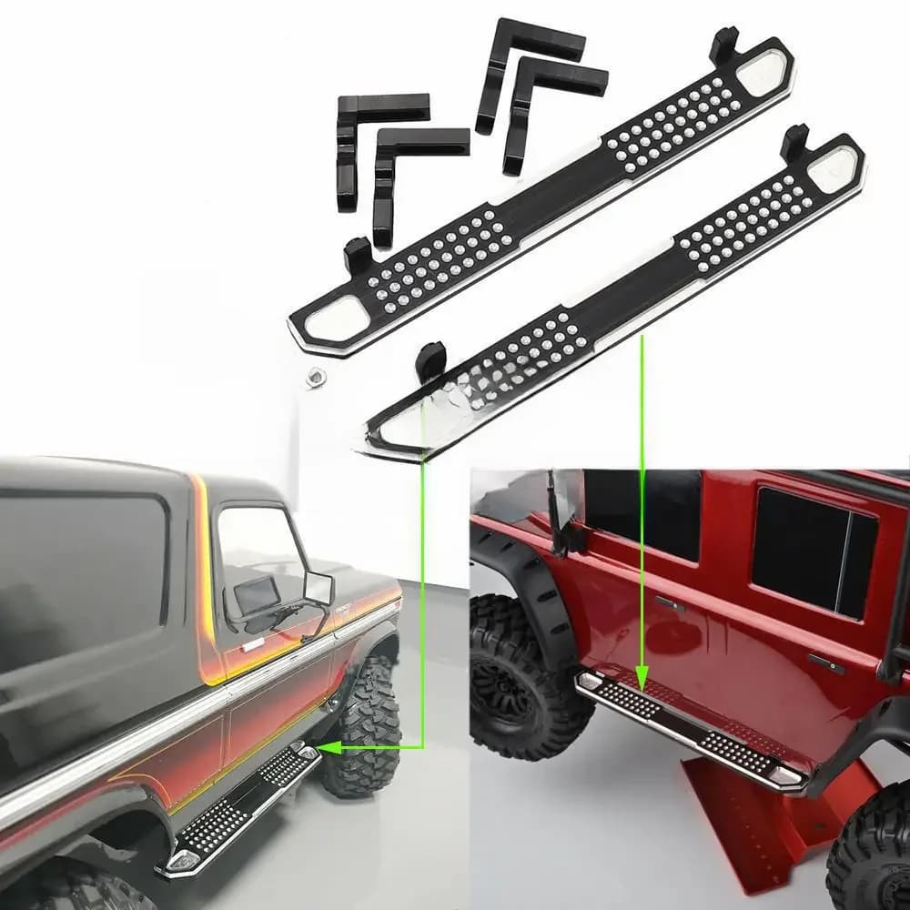 Pédales latérales noires en métal, 2 pièces, pour voiture sur chenilles 1/10 RC Trax TRX4 TRX-4