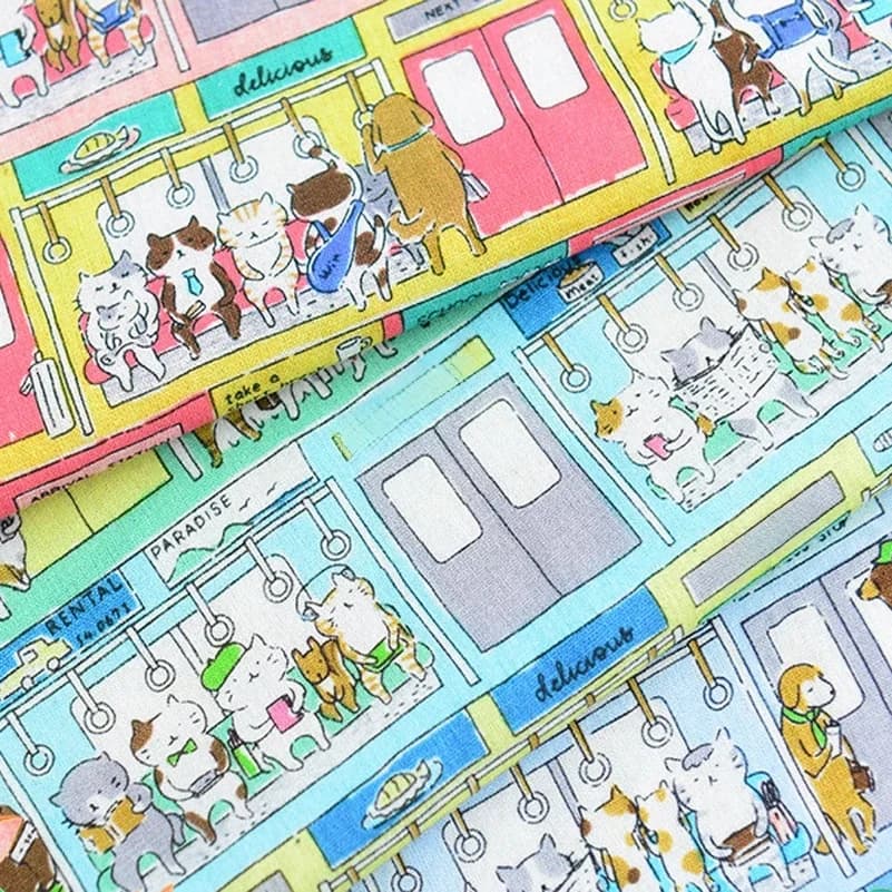 Tissu en coton à impression numérique pour enfants, mousseline, jet, dessin animé, chat, sacs à coudre, vêtements, robes en Y, par demi-mètre