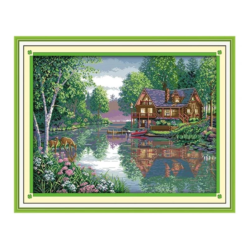 Kit de points de croix motif broderie de Style chinois, peinture décorative de paysage de maison, 11CT 14CT