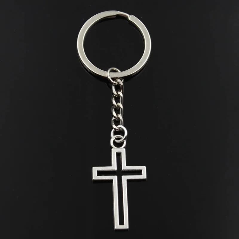Porte-clés croix creuse en argent pour hommes, bijoux de bricolage, porte-clés de voiture, porte-bague, souvenir pour cadeau, document à la mode, 38x21mm