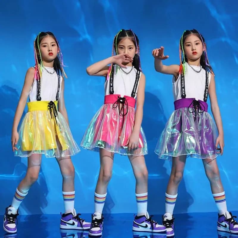 Costumes de danse jazz pour filles, tenues Hip Hop, vêtements de performance de pom-pom girl, robe de phtaline de rue trempée, vêtements de scène modernes pour enfants