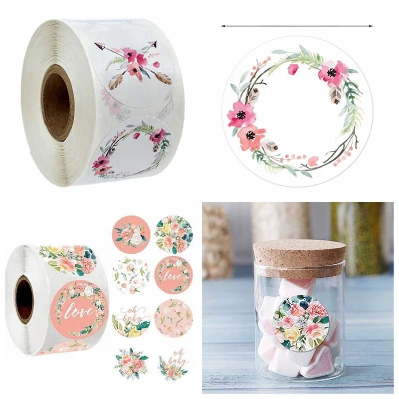 Autocollant de remerciement pour étiquettes de scellage d'enveloppe, autocollant rond rose fait à la main, décoration d'emballage cadeau, papeterie mignonne, 50 à 500 pièces