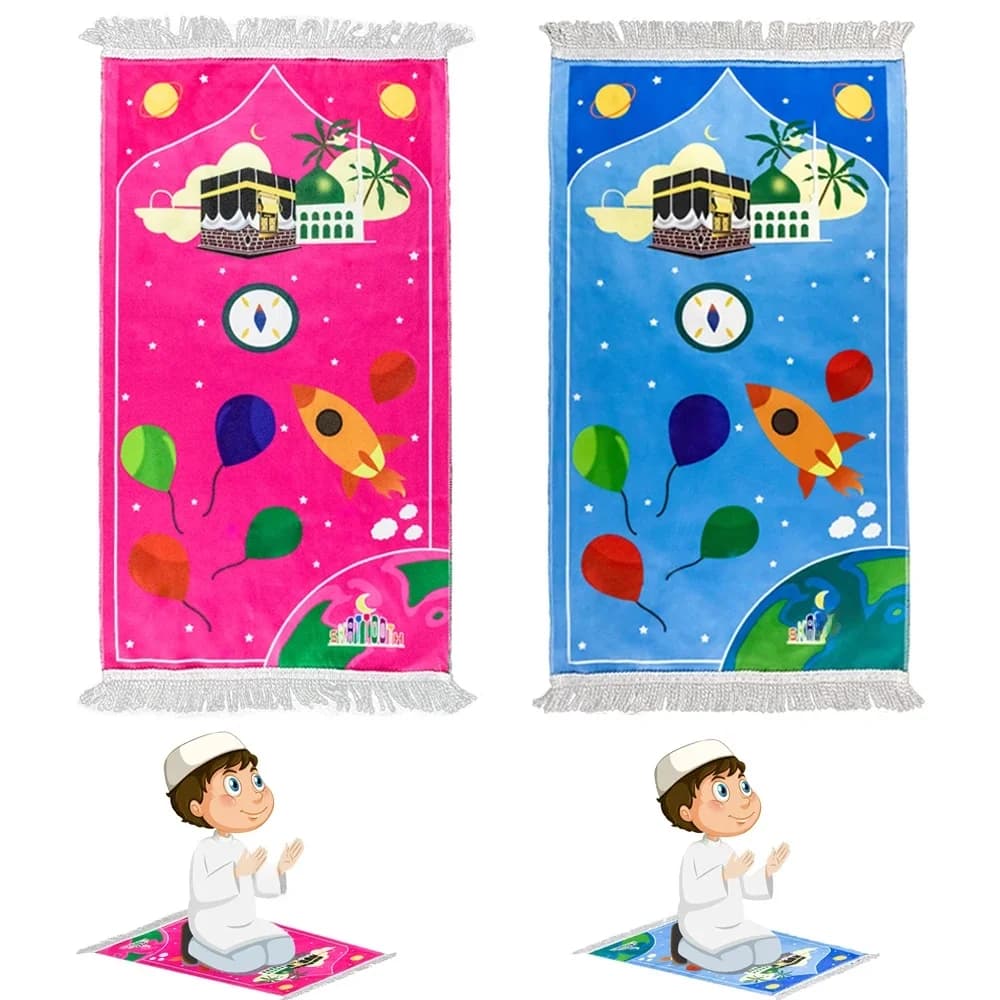 Tapis de Prière Musulman pour Enfant, Style Islamique Turc, avec Virus, Doux et Luxueux, 50x90cm