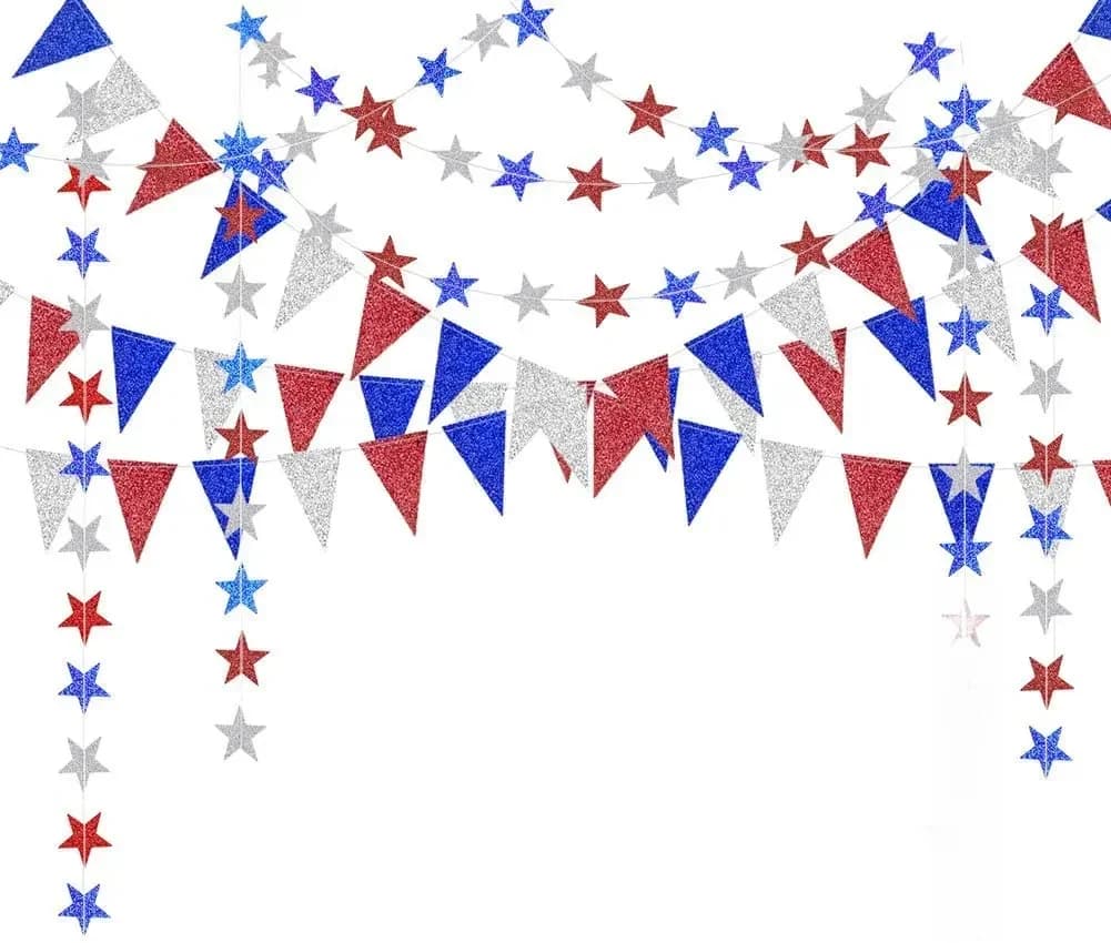 4ème 4 juillet paillettes rouge bleu argent blanc étoile Triangle guirlande bannière pour USA amérique fête de l'indépendance décor de célébration