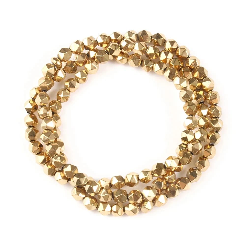 Perles polygonales en hématite dorée, pour la conservation des documents, vente en gros, pour la fabrication de bijoux, colliers à faire soi-même