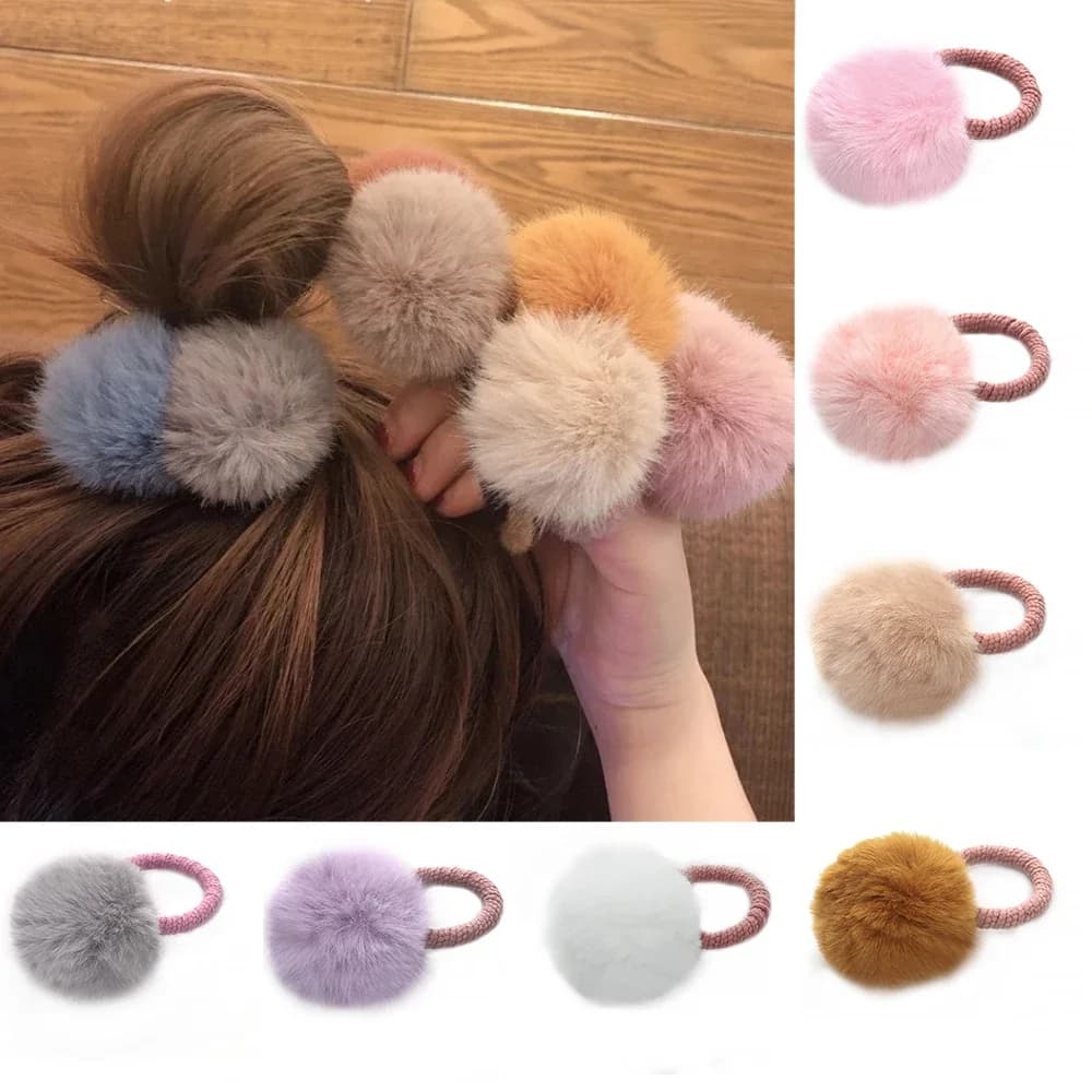 Boule de fourrure avec corde élastique, bandeau élastique fait à la main, porte-queue de cheval, boule en peluche, anneau de cheveux rose doux, accessoires de cheveux pour enfants filles