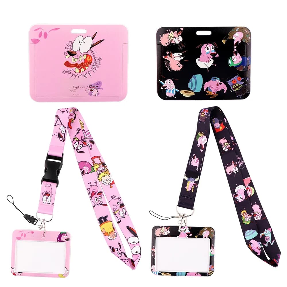 Porte-carte de dessin animé chien stupide, rose, noir, porte-carte d'identité, porte-carte de bus, lanière de carte du personnel pour téléphone prédire, ULà suspendre bricolage, ER809