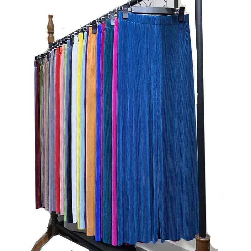 Pantalon plissé taille haute décontracté pour femme grande taille, pantalon large d'été, pantalon plissé femme, pantalon long maxi en soie glacée pour femme