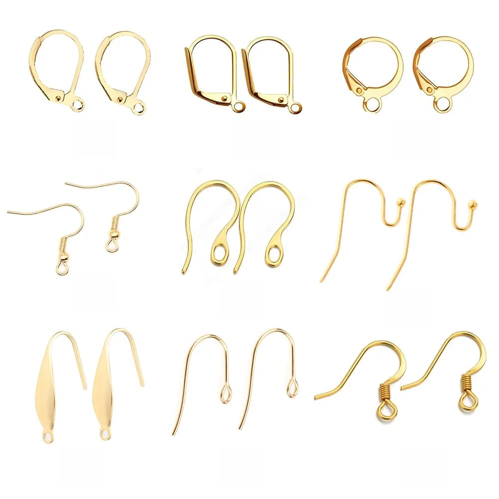 20 pièces/lot (10 paires) or acier inoxydable bricolage boucles d'oreilles résultats fermoirs crochets fabrication de bijoux accessoires fil d'oreille