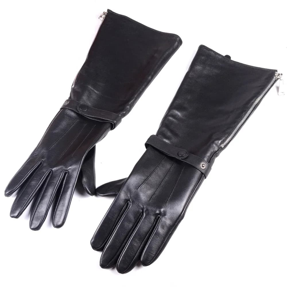 Gant Long De défense en cuir véritable pour homme, 40cm, avec fermeture éclair latérale, trois doublures, pour l'hiver