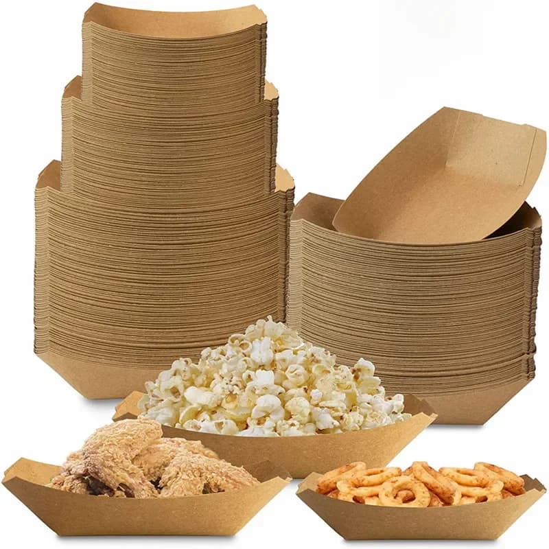 Plateaux alimentaires en papier kraft, 50 pièces/paquet, pour poulet, brun, degré de graisse, restauration rapide, bateau pour fêtes