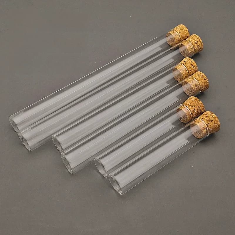5-10-20 pièces 20x100mm / 20x150mm / 20x200mm Tube à essai en verre épais à fond plat de laboratoire transparent avec bouchons en liège
