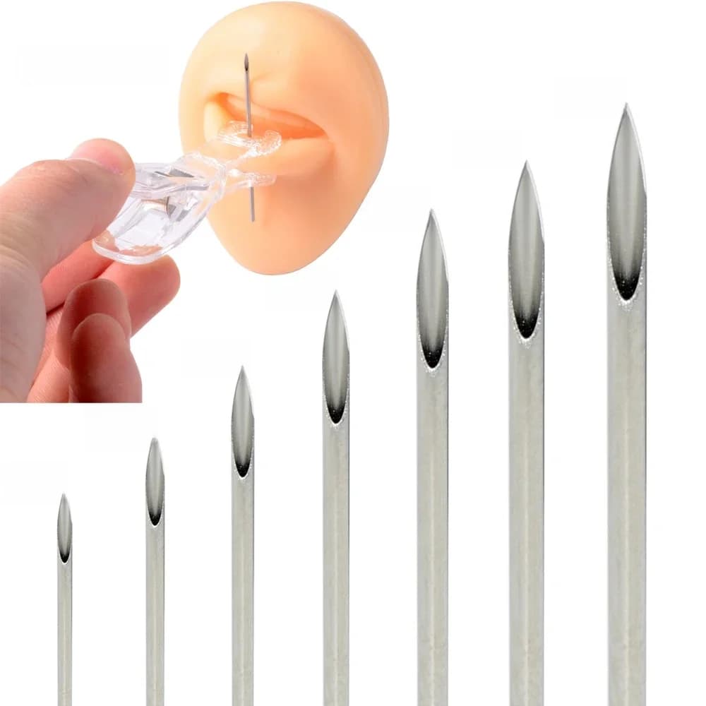 Aiguilles de tatouage jetables en acier chirurgical, lot de 10 pièces, Piercing corporel, pour lèvres, ventre, nez, oreilles, Tragus, stérilisées au gaz, 12-20G