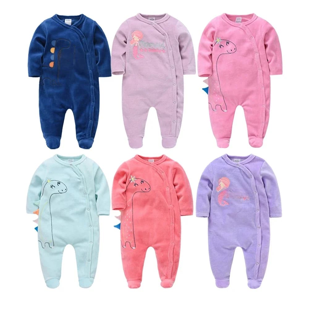 Kavkas – pyjama à manches longues pour bébé fille, vêtements à col rond, en velours, pour nouveau-né, 0 à 24 mois, hiver, 2021