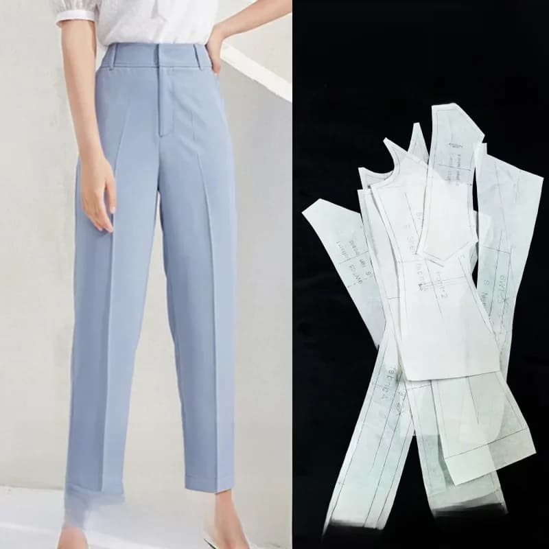 Dessins de coupe pantalon taille haute femme structure de vêtement design pantalon motif BCK-51